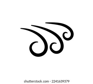 Hand drawn wind air flow icon. Free breath symbol. Fresh air flow sign. Doodle wind blow icons. Weather symbol. Climate design element. Vector illustration isolated on white background.