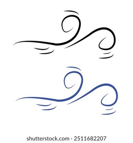 Hand drawn wind air flow icon. Free breath symbol. Fresh air flow sign. Doodle wind blow icons. Weather symbol. Climate design element. Vector illustration isolated on white background.