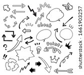 Hand drawn wind arrow and speech bubble illustration set vector