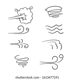 hand drawn Wind with Black Thin Line Icon doodle collection Include of Storm, Wave, Flowing and Swirl. Vector illustration