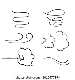 hand drawn Wind with Black Thin Line Icon doodle collection Include of Storm, Wave, Flowing and Swirl. Vector illustration