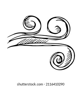 hand drawn wind doodle blow, gust design isolated on white background