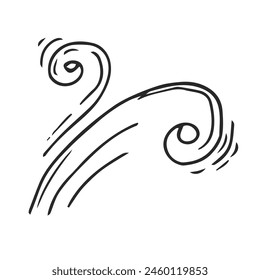 hand drawn wind doodle blow, gust design isolated on white background