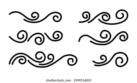 hand drawn wind doodle set, vector illustration.