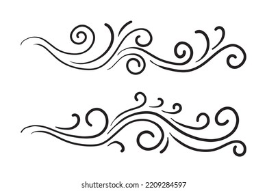 hand drawn wind doodle set, vector illustration.