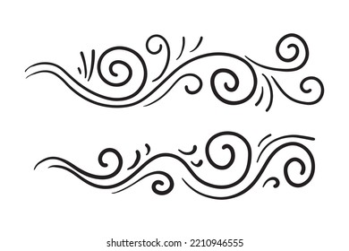 hand drawn wind doodle set, vector illustration.