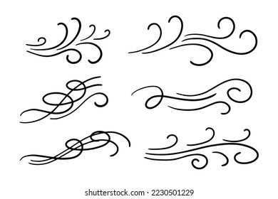 hand drawn wind doodle set, vector illustration.