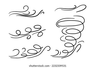 hand drawn wind doodle set, vector illustration.