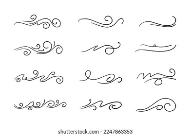 conjunto de doodle de viento dibujado a mano, ilustración vectorial.