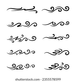 hand drawn wind doodle set, vector illustration.