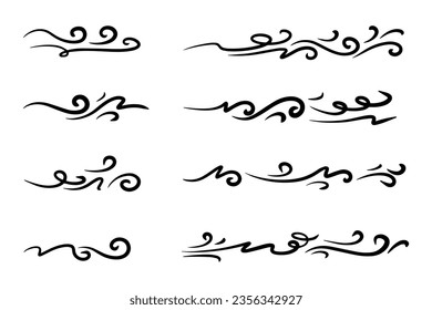 hand drawn wind doodle set, vector illustration.