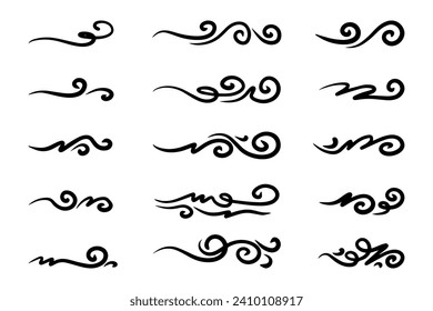 hand drawn wind doodle set, vector illustration.