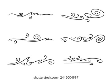 hand drawn wind doodle set, vector illustration.
