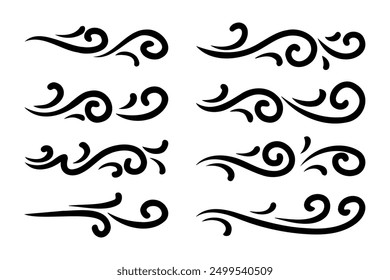 hand drawn wind doodle set, vector illustration.