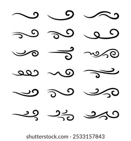 hand drawn wind doodle set, vector illustration.