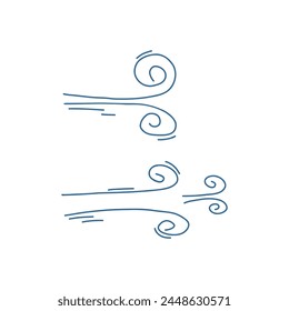 Hand drawn wind gusts doodles, cartoon flat vector illustration isolated on white background. Weather forecast elements. Cute swirls in motion.