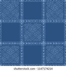 Hand drawn window check grid monotone blue color background for fashion fabric and all prints seamless pattern vector