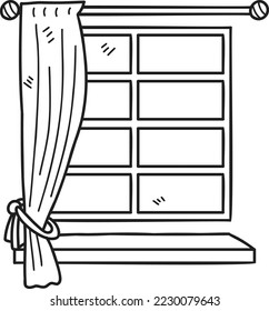 Hand Drawn window with curtains illustration isolated on background