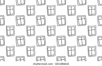 Hand drawn windows. Doodle illustration. Relaxing art therapy. Simple elements, seamless pattern