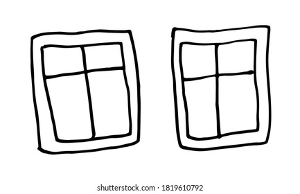 Hand drawn windows. Doodle illustration. Relaxing art therapy. Simple elements isolated on white background
