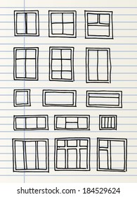 Hand drawn windows isolated on a lined page