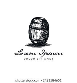 hand drawn wine barrel logo design isolated on a white background