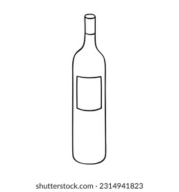 Hand drawn wine bottle illustration. Alcohol drink clipart in doodle style. Single element for design