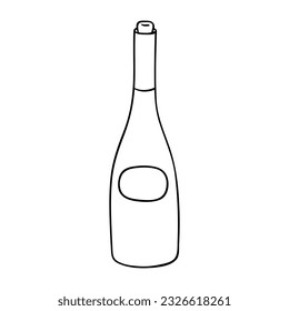 Hand drawn wine bottle illustration. Alcohol drink clipart in doodle style. Single element for design