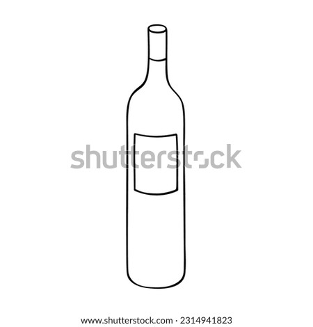 Hand drawn wine bottle illustration. Alcohol drink clipart in doodle style. Single element for design