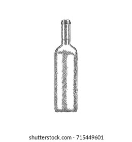 Hand Drawn Wine Bottle on White Background. Vector illustration