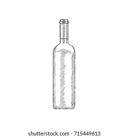 Hand Drawn Wine Bottle on White Background. Vector illustration