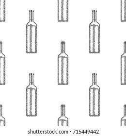 Hand Drawn Wine Bottle Seamless Pattern Background. Vector illustration
