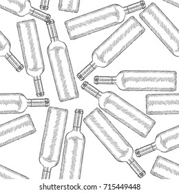 Hand Drawn Wine Bottle Seamless Pattern Background. Vector illustration