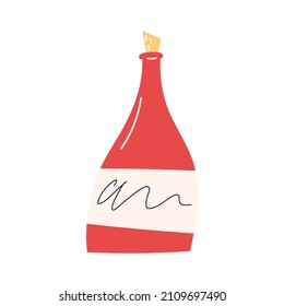 hand drawn wine bottle in simple style, flat vector illustration isolated on white background. Concept of party, holiday or celebration with alcohol drinks.