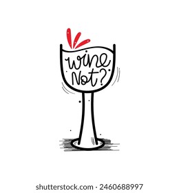 Hand Drawn Wine Not? Calligraphy Text Vector Design.