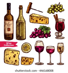 Hand Drawn Wine Color Set. Sketch Style Illustration