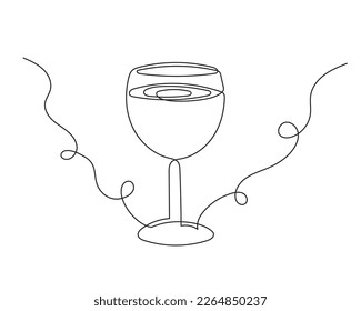 Hand drawn wine glass one line art,continuous drawing contour.Cheers toast festive decoration for holidays,romantic Valentine's Day design.Trendy template for web.Editable stroke.Vector illustration