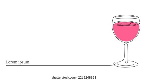 Hand drawn wine glass one line art,continuous drawing contour.Cheers toast festive decoration for holidays,romantic Valentine's Day design.Trendy template for web.Editable stroke.Vector illustration