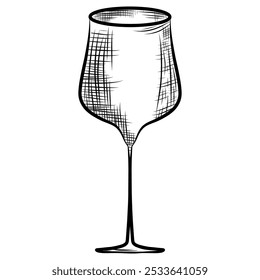 Hand drawn wine glass vector illustration on white background, glass of wine ink and pen style