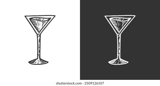 Hand drawn wine glasses. Vector outline style illustration. Vintage engraving illustration isolated background.