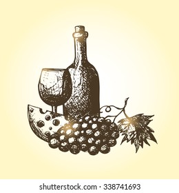 Hand drawn wine illustration.