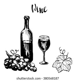 Dibujo de vino hecho a mano. Vector, boceto. Elementos vectoriales para el menú del restaurante de diseño, cafés