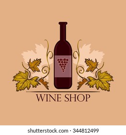 Hand drawn Wine label with bottle. Winemaking concept