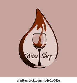 Hand drawn Wine label with glass of wine. Winemaking concept