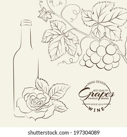 Hand drawn wine label isolated over white. Vector illustration.