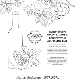 Hand drawn wine label isolated over white. Vector illustration.