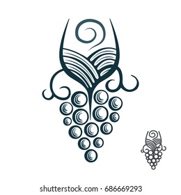Hand drawn wine logo template.
Vintage style wine badges and labels. 
Vector illustration isolated on white background.