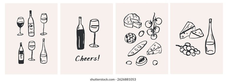 Hand drawn wine party posters