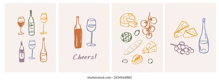Hand drawn wine party posters