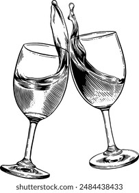 Hand drawn Wine Toast Sketch Illustration